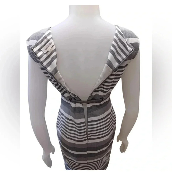 Calvin Klein Grey & White Striped Belted Empire Waist
Sleeveless Sheath Dress 2 - Picture 5 of 10